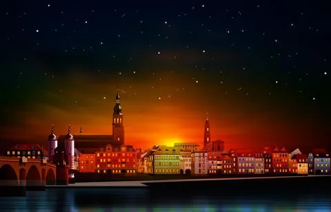 Panoramic view of medieval town in Germany Ilustração Stock