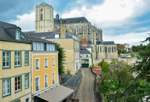 Panoramic view of the medieval town Le mans and the cathedral Saint Julien 스톡 사진