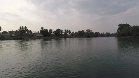 Panoramic view of Mekong river at sunset twilight, Don Det, Si Phan Don, Laos Stock Footage 169003809