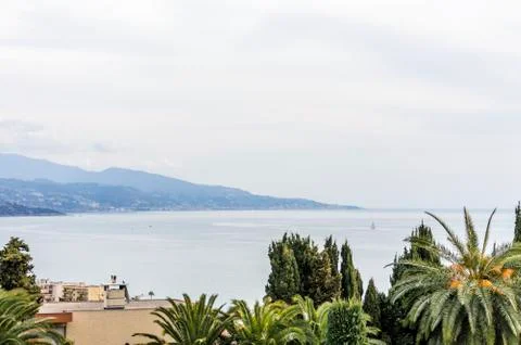 Panoramic view of Menton in a spring day Stock Photos
