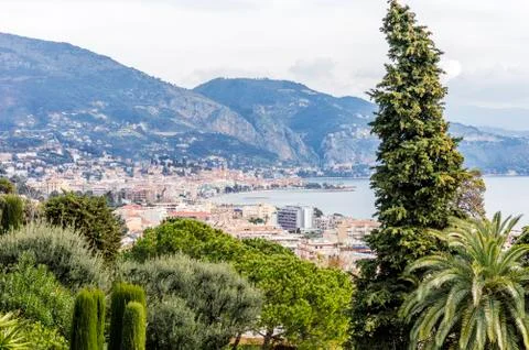 Panoramic view of Menton in a spring day Stock Photos