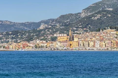 Panoramic view of Menton from Ventimiglia Stock Photos
