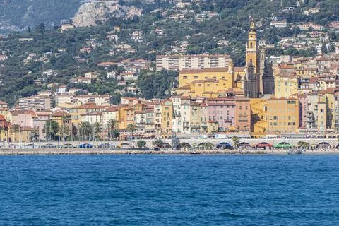Panoramic view of Menton from Ventimiglia Stock Photos