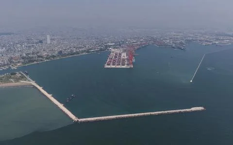 Panoramic View of Mersin Port Container Terminal on the Mediterranean Coast o Фото