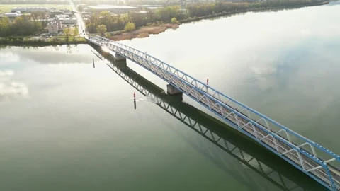 Panoramic view of a metal bridge over the Rhone river Stock Footage 248075865