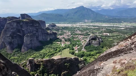 Panoramic view of Meteora Monasteries, Greece Stock Footage 283547810