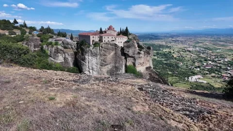 Panoramic view of Meteora Monasteries, Thessaly, Greece Stock Footage 341473776