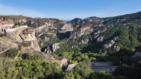Panoramic view of Meteora Monasteries, Thessaly, Greece Stock Footage 341474291