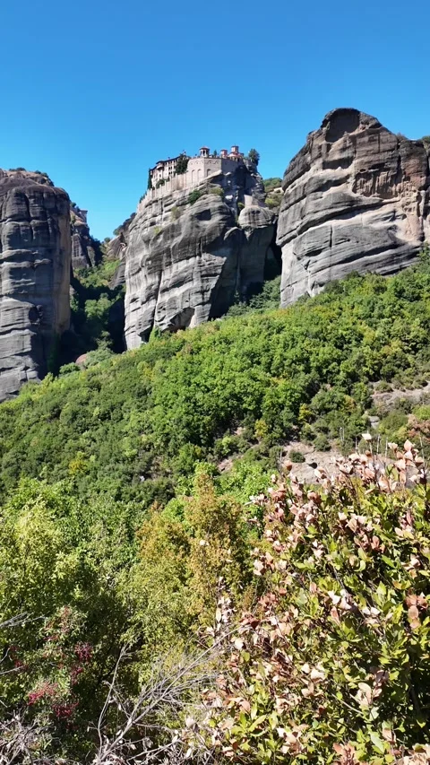 Panoramic view of Meteora Monasteries, Thessaly, Greece Stock Footage 344998802
