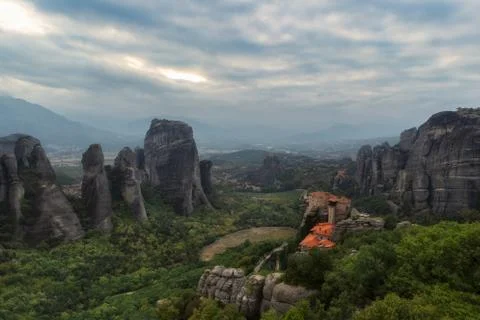 Panoramic view of Meteora Stock Photos