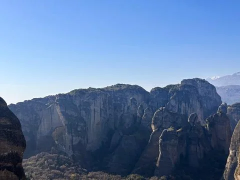 Panoramic View of Meteora Rock Formations Stock Photos