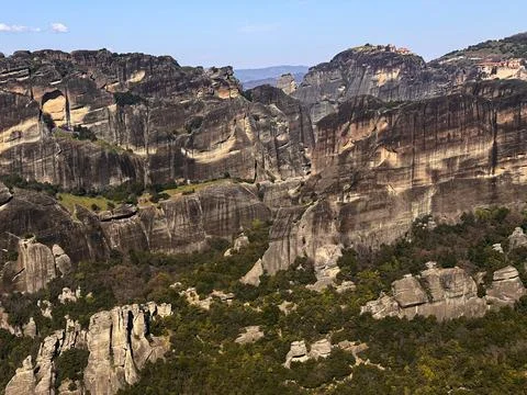 Panoramic View of Meteora Rock Formations in Greece Stock Photos