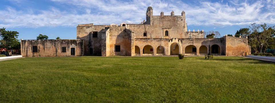 Panoramic view of the Mexican Convent of San Bernardino of Siena in the city Stock Photos
