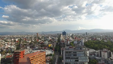 Panoramic view of Mexico City, CDMX, drone flying over Insurgentes avenue Stock Footage 115819401