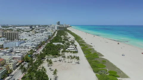 Panoramic view of Miami Beach and Ocean Drive Stock Footage