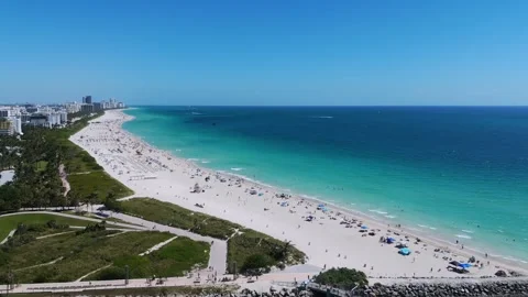 Panoramic view of Miami Beach specifically South Pointe Beach. Clear day with Stock Footage 281936841