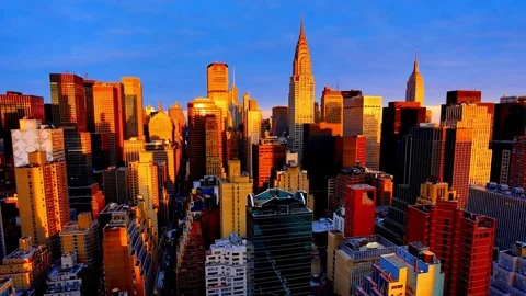 Panoramic View of Midtown Manhattan Skyline at Dusk Stock-Footage 310649239