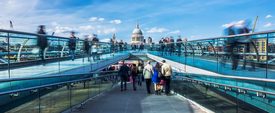 Panoramic view of the Millenium footbridge Stock Photos