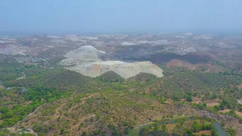 Panoramic View of Mining Activity in Hilly Rajasthan Terrain Stock Footage 312364932