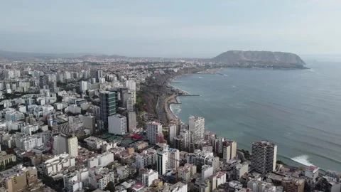 Panoramic view of Miraflores in Lima - Peru. Aerial drone flies above view in Video stock 311672916