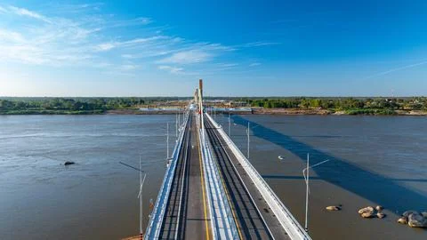 Panoramic View of Modern Bridge Over the Mekong River Stockfoto's