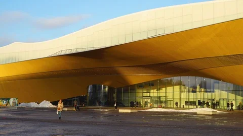 Panoramic view of the modern building of central library Stock Footage 104111084