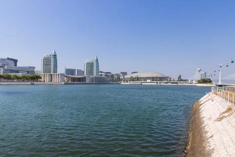 A panoramic view of the modern district of Parque das Na��es in Lisbon, s Stock Photos