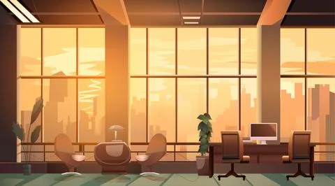 Panoramic view of modern loft interior open space home office with furniture for Stock Illustration