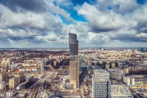 Panoramic view at the modern skyscraper Stock Photos