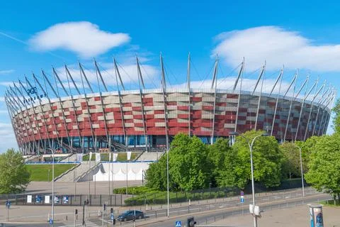 Panoramic view of modern stadium with unique architecture Stock Photos