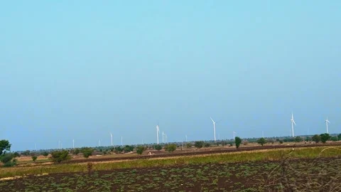 Panoramic view of a modern wind farm in rural Karnataka, India, showcasing .. Stock Footage 341352131