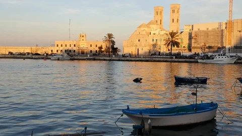 Panoramic view of Molfetta's old town, puglia, italy Stock Footage 111854223