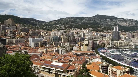 Panoramic view of Monaco Monte Carlo in spring of 2018, luxury buildings 動画素材 94126432