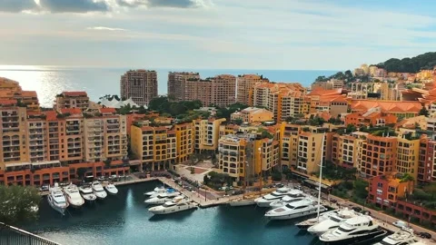Panoramic view of Monaco port. Port Fontvieille, Monaco Ville, topview from M Stock Footage 130957189