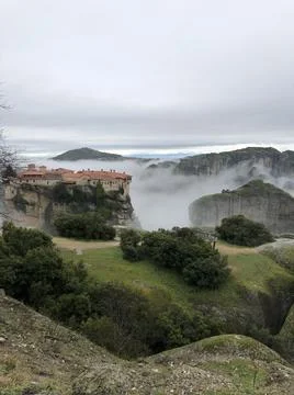 Panoramic view of the monastery in Meteora Stock Photos