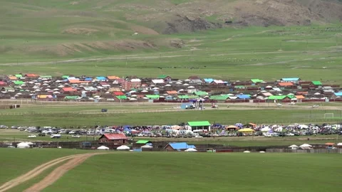 Panoramic view of Mongolian residential - Community Layout and Open Countryside Stock Footage 339700107