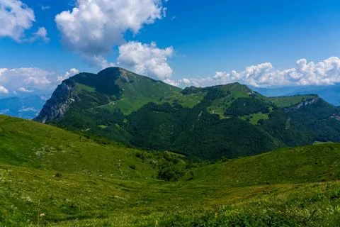 Panoramic view of the Monte Baldo mountains on Lake Garda in Italy. Stock Photos