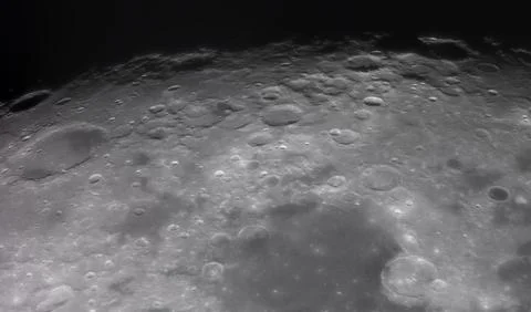 Panoramic view of the Moon surface, showing intricate details of its craters and Stock Photos