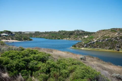 Panoramic view of Moore river and Atlantic ocean Stock Photos