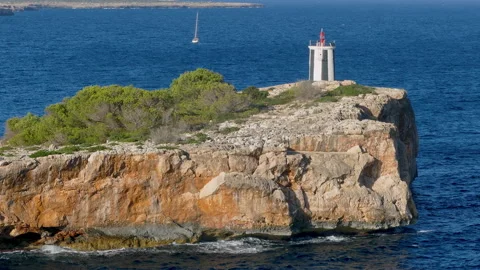 Panoramic view of "Morro de Sa Carabassa" lighthouse in PortoCristo. Stock Footage 281671908