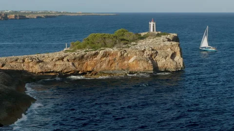 Panoramic view of "Morro de Sa Carabassa" lighthouse in PortoCristo. Time lapse Stock Footage 281671937