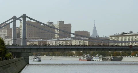 Panoramic view of Moscow and movement of vehicles on the Crimean bridge. Moscow 스톡 동영상 140224360