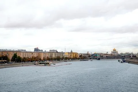 Panoramic view of Moscow river at fall time. Russia. Stock Photos