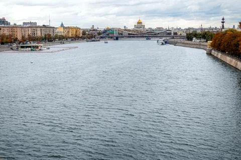 Panoramic view of Moscow river at fall time. Russia. Stock Photos