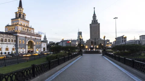 Panoramic view of  Moscow train terminal Kazansky and satellite square Stock Footage 67216660