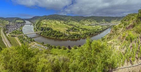 Panoramic View of the Moselle Loop near Bremm Stock Photos