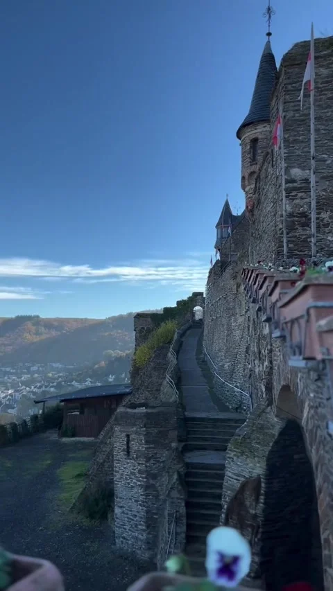 Panoramic View of Moselle River Valley and Vineyards from Cochem Castle Stock Footage 339774826