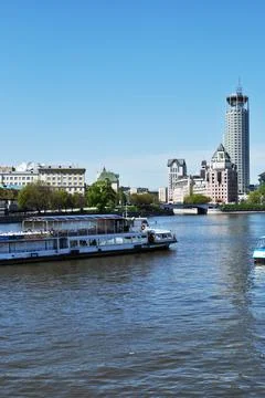 Panoramic view of the Moskva River. View of the passing pleasure Stock Photos