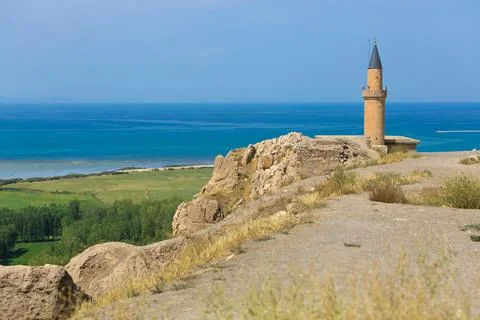 Panoramic view of Mosque in Van Castle and Lake Foto stock