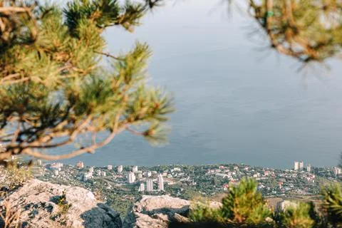 The Panoramic view from Mount Ai-Petri to the Black Sea Stock Photos
